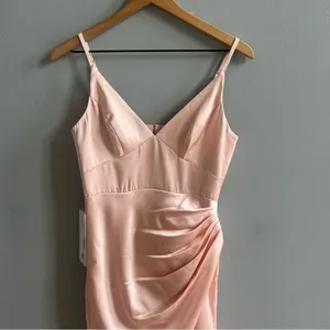 AZAZIE SHANIA NWT Rose Gold Sheath V-Neck Pleated Stretch Satin Dress Size C thumbnail 7