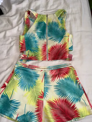 Tropical Palm Print Crop Top & Short Set - Multicolor thumbnail 3