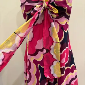 Harold's Pink Floral Silk Blend Halter Midi Dress Size 4 Retro Psychedelic Pinup thumbnail 4