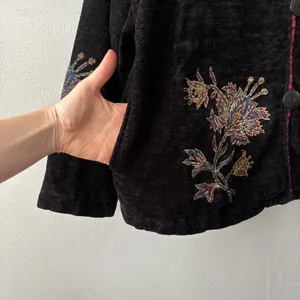 Victorian Chenille Jacket Size Medium 8 10 Black Whimsigoth Regency Asian Floral thumbnail 5