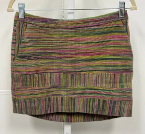 Charlotte‎ Ronson Multi Color Striped Mini Skirt Green Pink Size 2 Pocket Zipper thumbnail 1