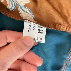 Embroidered Western Blouse Small Brown Teal Puff Sleeve Boho Cowgirl Shirt thumbnail 5