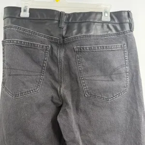American Eagle Super High Rise Ankle Straight Jeans 12 Black Vegan Leather thumbnail 6