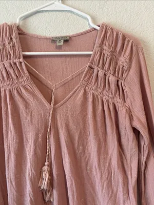Lucky Brand Medium Smocked V-Neck Peasant Top - Dusty Rose thumbnail 5