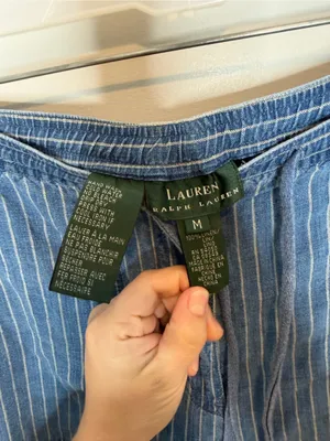 Vintage Lauren Ralph Lauren Linen Pants Womens M Blue Stripe Drawstring Y2K thumbnail 3