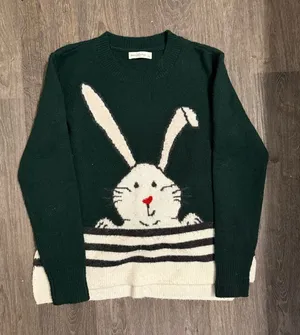 Abercrombie & Fitch Dark Green Bunny Sweater with Cream Accent thumbnail 1