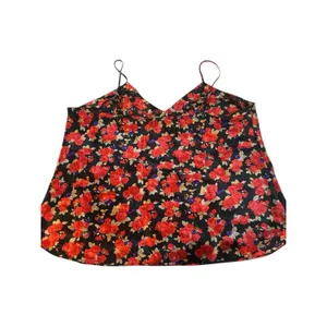 Black Floral Satin Cami Red Rose Print Y2K‎ Romantic Tank S/M Adjustable Straps thumbnail 2