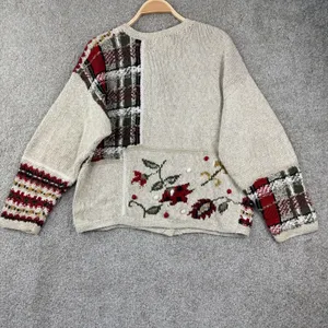 Robert Scott Women M Hand Knit Floral Fair Isle Cardigan Folk Art Cottagecore thumbnail 2