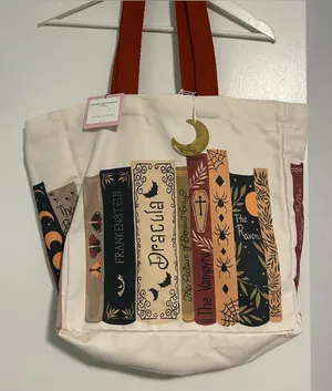NEW Cupcakes & Cashmere Horror Book 100% Cotton Canvas Halloween Tote Bag thumbnail 1