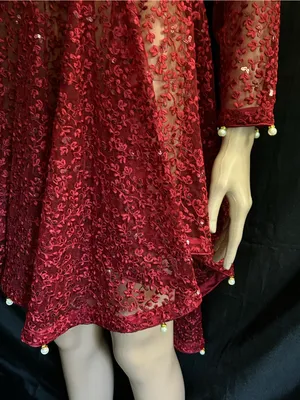 Embroidered Red Lace Fit-and-Flare Women's Dress MD thumbnail 4