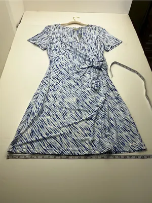Chico’s 2 US 12 / 14 Short Dress Side Tie Infinite Lines Light Azure Blue NEW thumbnail 7