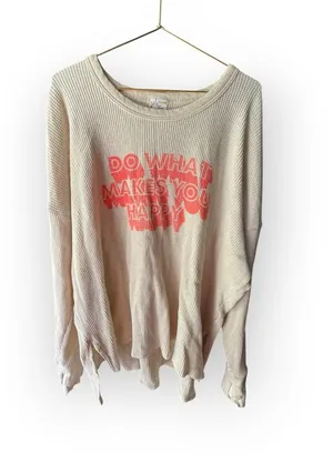 aerie Cream Waffle Knit Graphic Tee with Coral Print thumbnail 1