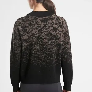 Athleta Women Jacquard Crew‎ Sweater in Frosted Floral Black And Tan Extra Small thumbnail 3