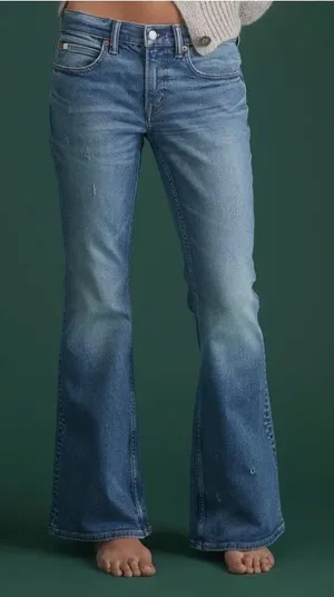 American Eagle AE77 Womens Low-Rise Flare Jeans‎ Medium Wash Distressed Size 14 Regular NWT thumbnail 1