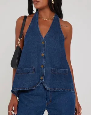 Denim halter top Blue thumbnail 1