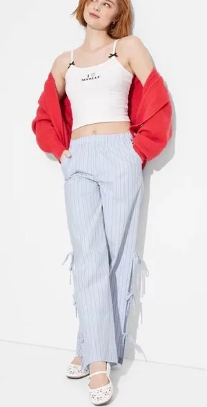 Wild Fable Wide Leg Pants Blue Striped Tie Side Size Medium thumbnail 1