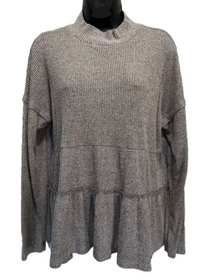 Maurices Brown Ribbed Knit Sweater 1/2 Collar Tiered Ruffle Long Sleeve‎ Size L thumbnail 1
