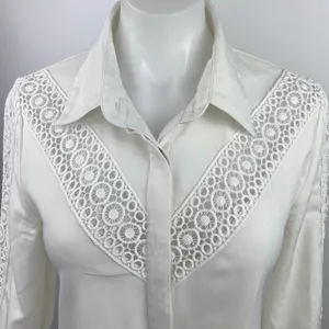 Glamorous White Button Down Lace Crochet Trim 3/4 Sleeve Midi Shirt Dress Sz 12 thumbnail 3