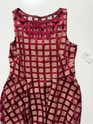 NWT Dressbarn Fit & Flare Overlay Lined Dress, Red/Beige, Size 16 thumbnail 2