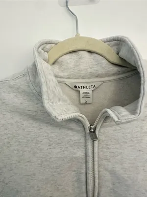Athleta Forever Fleece 1/4 Zip Sweatshirt in Fog Grey Heather Large thumbnail 6