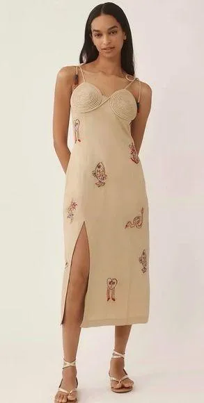 Farm Rio x Anthropologie Embroidered Linen Blend Dress NEW thumbnail 1