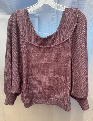 FREE PEOPLE We The Free Westend Purple Waffle Knit Thermal Top pocket Sz XS thumbnail 1