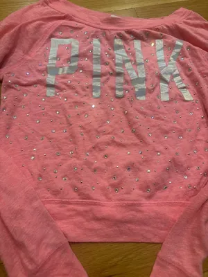 Pink Size Extra Small (XS) Cropped Long Sleeve Top with Sequin Logo thumbnail 2