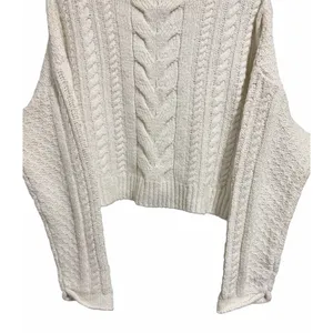 Anthropologie Pilcro Crop‎ Rolled Neck Cable Knit Sweater Ivory Women's Size Sm thumbnail 4