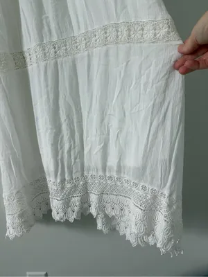 Old Navy White Cotton Sleeveless Tie Strap Crochet Trim Swing Maxi Dress M thumbnail 4