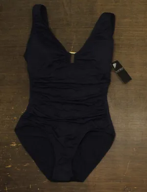 Lauren Ralph Lauren Over-The-Shoulder One Piece Swimsuit Dark Navy Blue 10 thumbnail 1