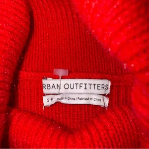 Urban Outfitters Red Ribbed Knit Chunky Turtleneck Sweater Bubble Sleeves Small thumbnail 3