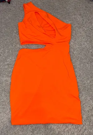 Neon Orange One-Shoulder Cutout Bodycon Dress Womens Size Small thumbnail 1