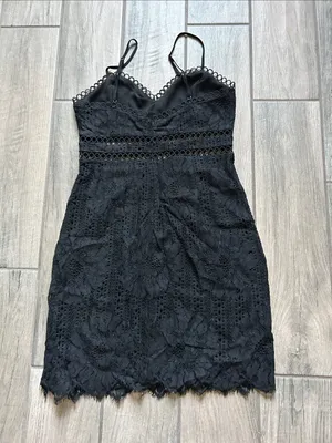 Black Lace Mini Dress with Spaghetti Straps Size M thumbnail 4