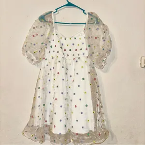 Altar’d State White Sheer Floral Embroidered Babydoll Dress, Medium thumbnail 2