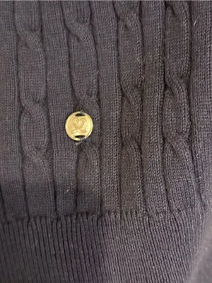 Daily Sports Navy Cable Knit Cotton Cashmere V-Neck Sweater L thumbnail 3