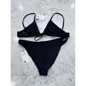 NWT Quince Black Knot Tie Bikini Top & Italian Low Rise Bottom Set Large thumbnail 2