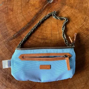 Vintage Y2K Small J. Crew Blue 100% Silk Shoulder Bag Chain Handle Purse Clutch thumbnail 3
