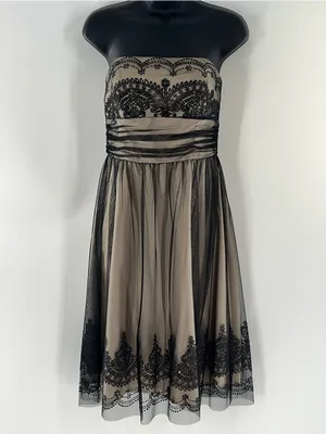 David’s Bridal Caviar Beaded Black Netting Over Beige Lining Cocktail-Size 8 thumbnail 5
