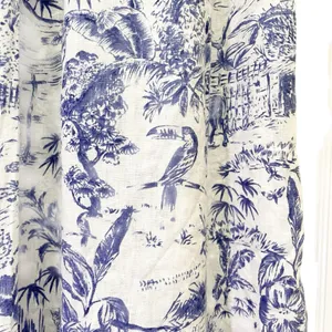Joie 100% Linen Blue White Tropical Toile Midi Skirt Elastic Waist Size Large thumbnail 8
