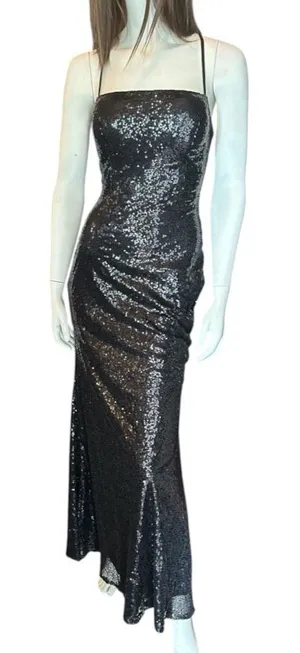 Monvelli Sequin Halter Open Back Slip Dress Black Size 2 NWT thumbnail 1