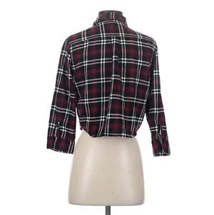 Forever 21 Burgundy and Navy Plaid Cropped Flannel thumbnail 2