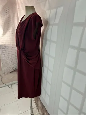 ASOS Oxblood Drape Front Pleated Short Cap Sleeve Midi Pencil Dress Size 14 thumbnail 3