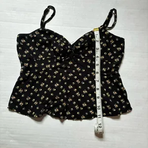 American Eagle XS Black Floral Babydoll Top w/ Adjustable Straps thumbnail 4