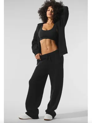 ALO YOGA Domain Rib Knit Full Zip Sweater Top in Black Size Large thumbnail 3