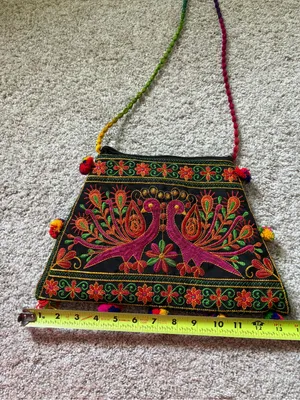 Boho Ethnic traditional Embroidery peacock floral crossbody Bag thumbnail 7