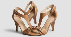 Via Spiga Tan Leather T-Strap Sandals with Buckle Accent thumbnail 1