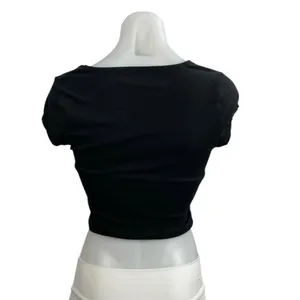 Abercrombie & Fitch Black Square Neck Short Sleeve Crop Tee T-Shirt Blouse Top M thumbnail 3