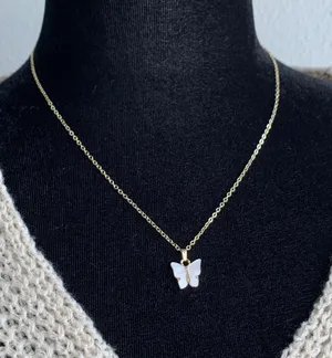 White Butterfly Necklace 14k Gold thumbnail 4