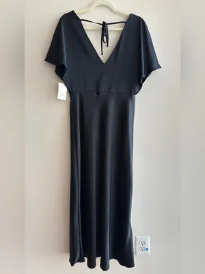 A New Day Women's Satin Flutter Short Sleeve Maxi A-Line Dress - Black, Medium thumbnail 13
