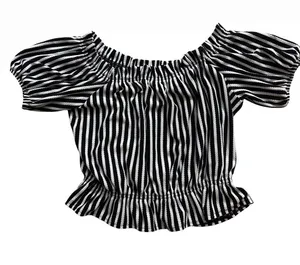 H&M Black & White Striped Off-Shoulder Crop Top thumbnail 1